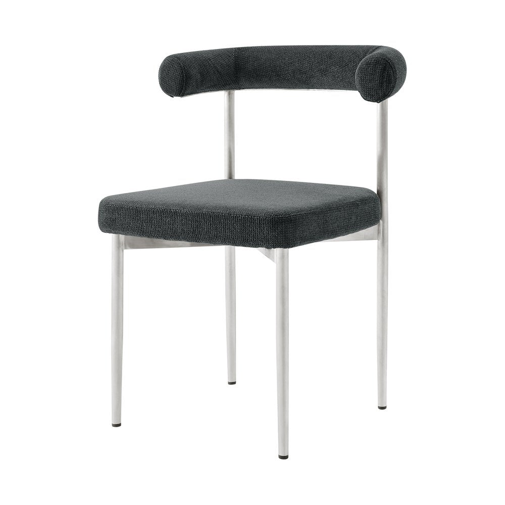 Set of Two Gray and Silver Upholstered Polyester Open Back Dining Side Chairs