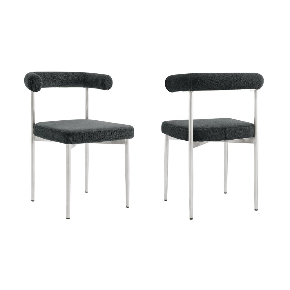 Set of Two Gray and Silver Upholstered Polyester Open Back Dining Side Chairs
