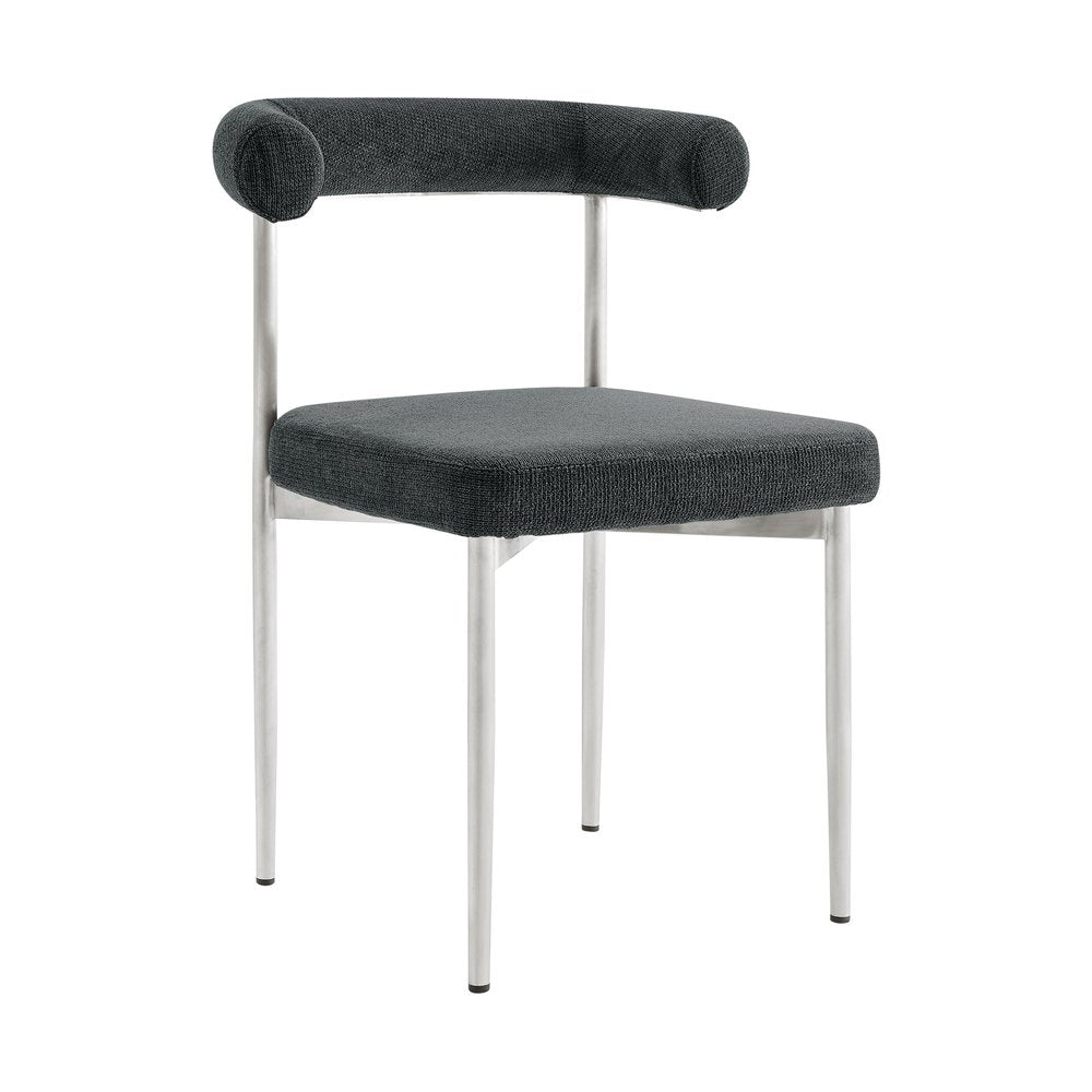 Set of Two Gray and Silver Upholstered Polyester Open Back Dining Side Chairs