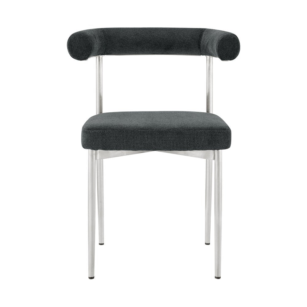 Set of Two Gray and Silver Upholstered Polyester Open Back Dining Side Chairs
