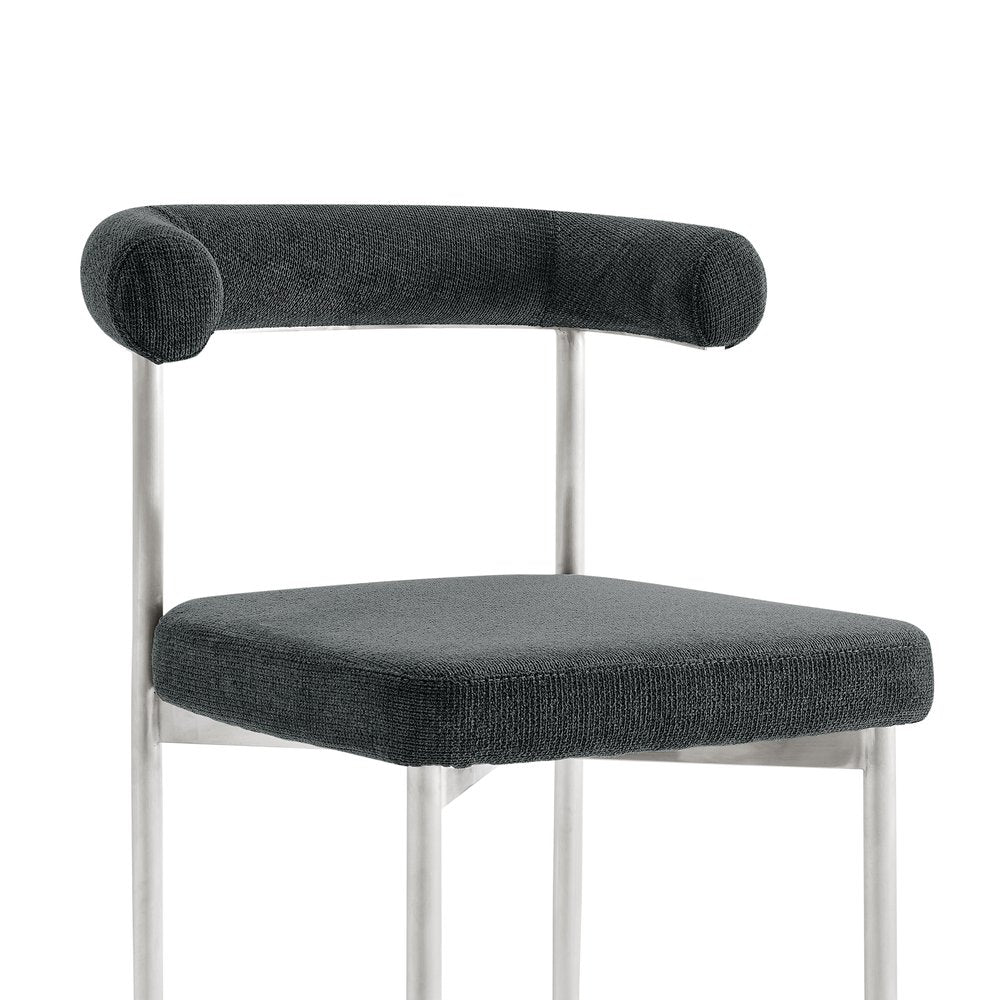 Set of Two Gray and Silver Upholstered Polyester Open Back Dining Side Chairs