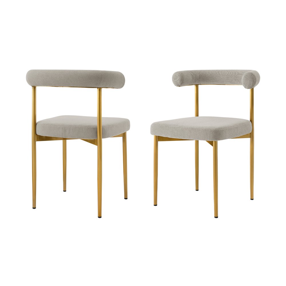 Set of Two Gray and Gold Upholstered Polyester Open Back Dining Side Chairs
