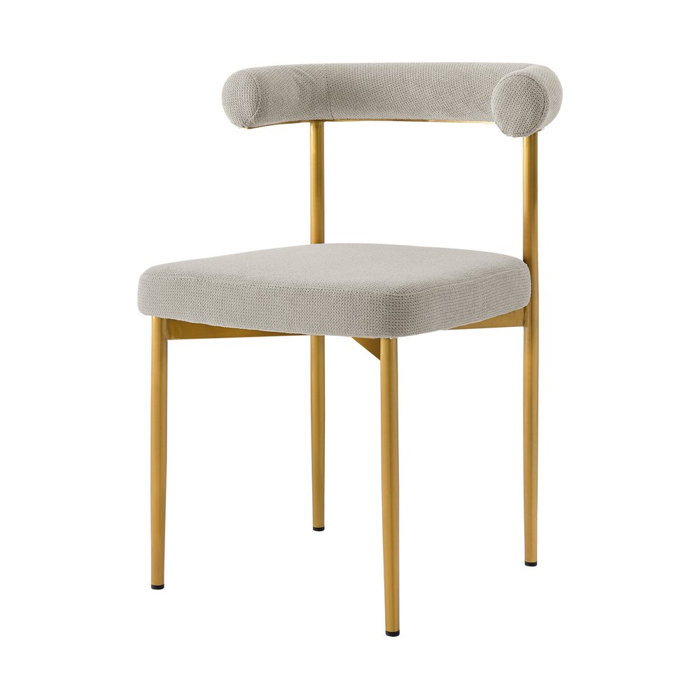 Set of Two Gray and Gold Upholstered Polyester Open Back Dining Side Chairs