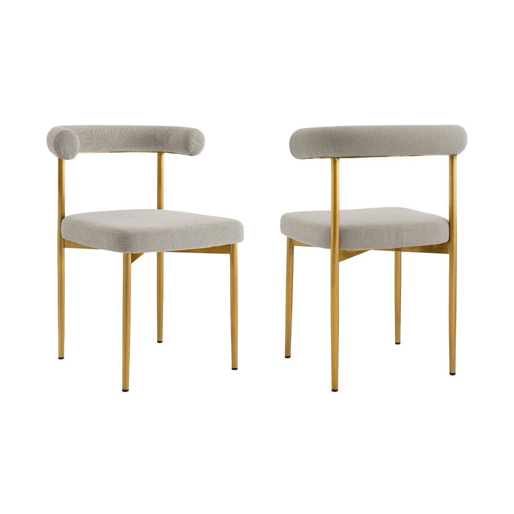 Set of Two Gray and Gold Upholstered Polyester Open Back Dining Side Chairs