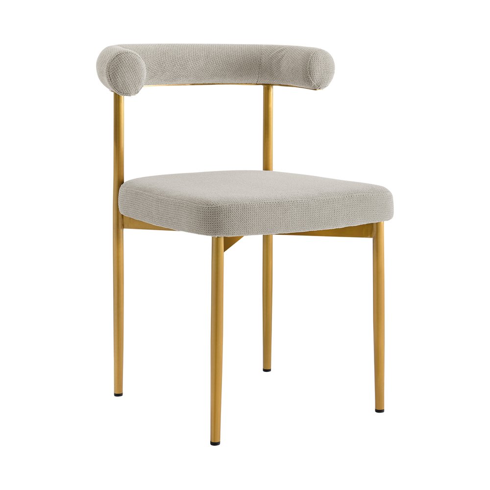 Set of Two Gray and Gold Upholstered Polyester Open Back Dining Side Chairs