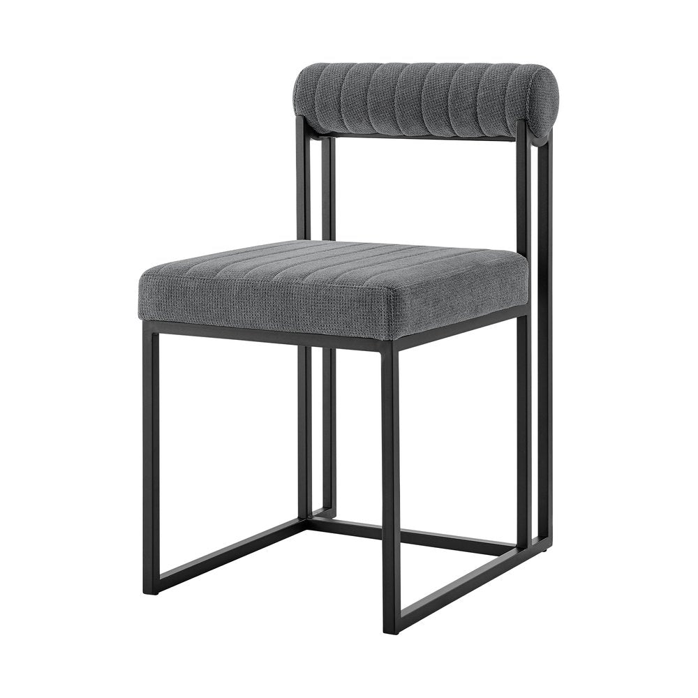 Set of Two Gray and Black Upholstered Polyester Open Back Dining Side Chairs