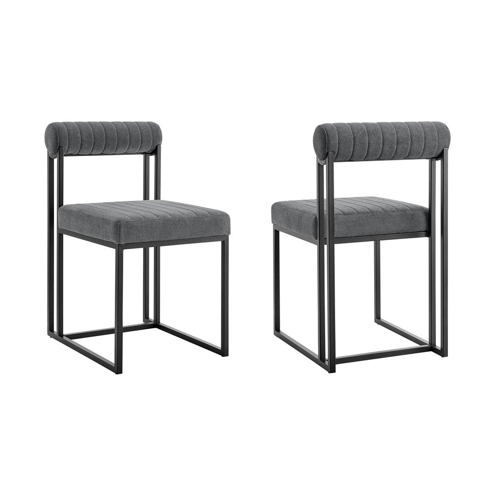 Set of Two Gray and Black Upholstered Polyester Open Back Dining Side Chairs