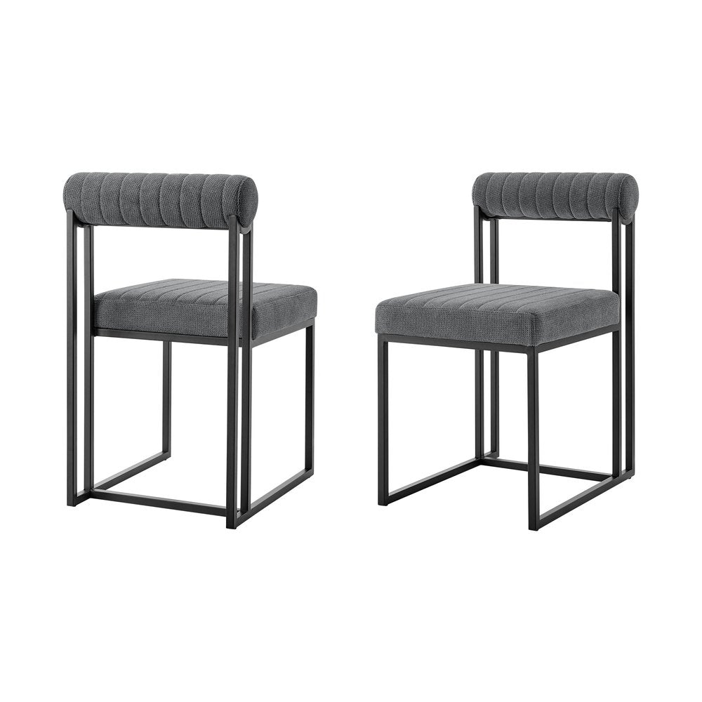Set of Two Gray and Black Upholstered Polyester Open Back Dining Side Chairs