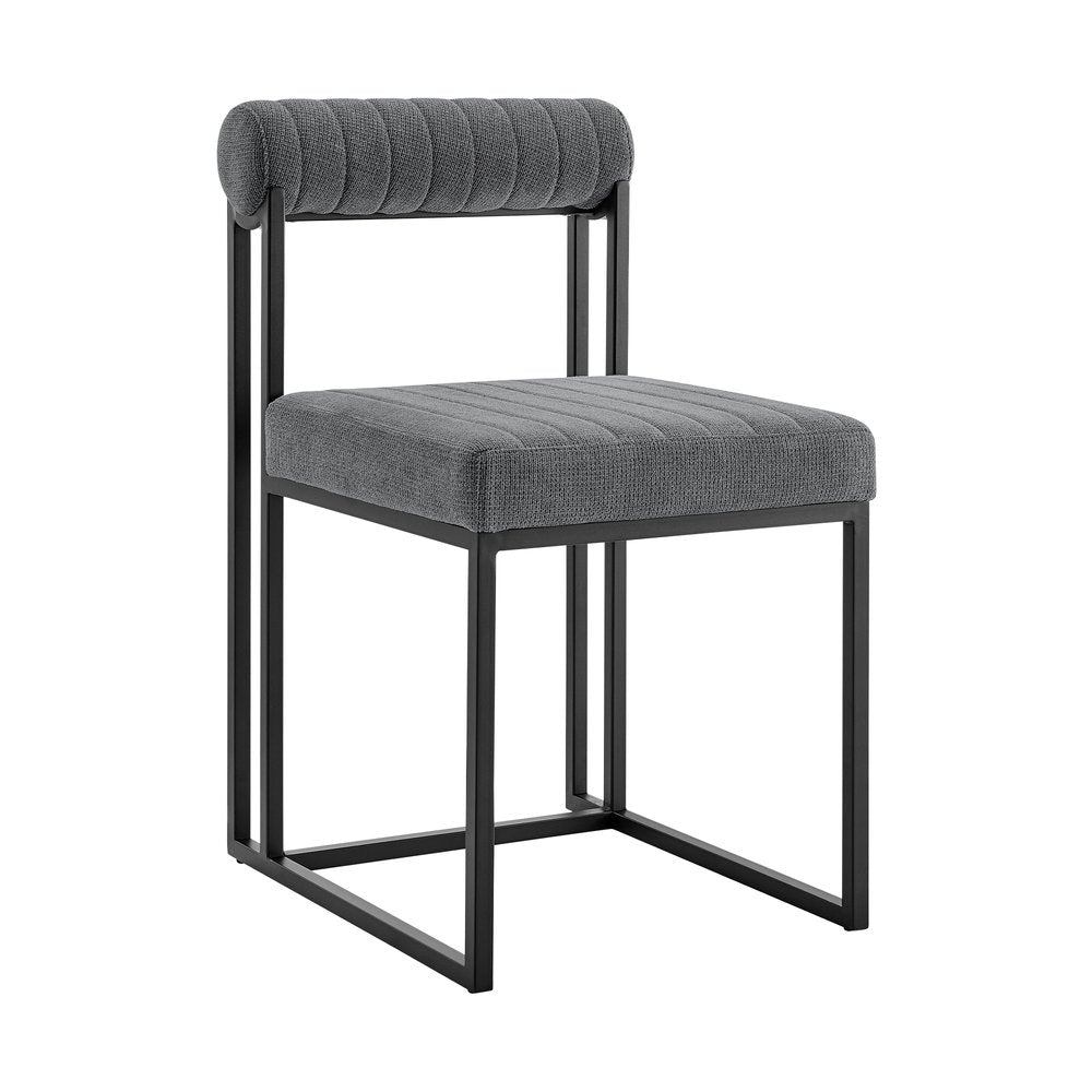 Set of Two Gray and Black Upholstered Polyester Open Back Dining Side Chairs