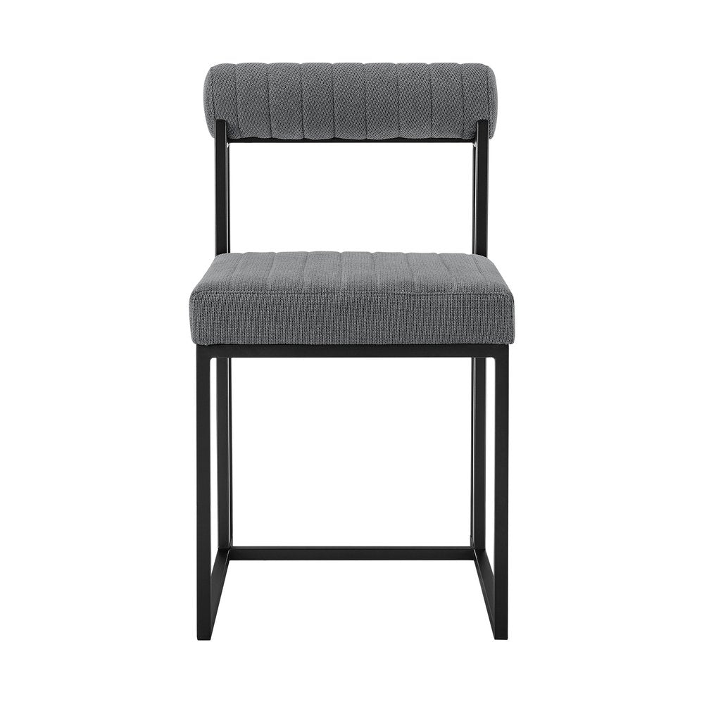 Set of Two Gray and Black Upholstered Polyester Open Back Dining Side Chairs