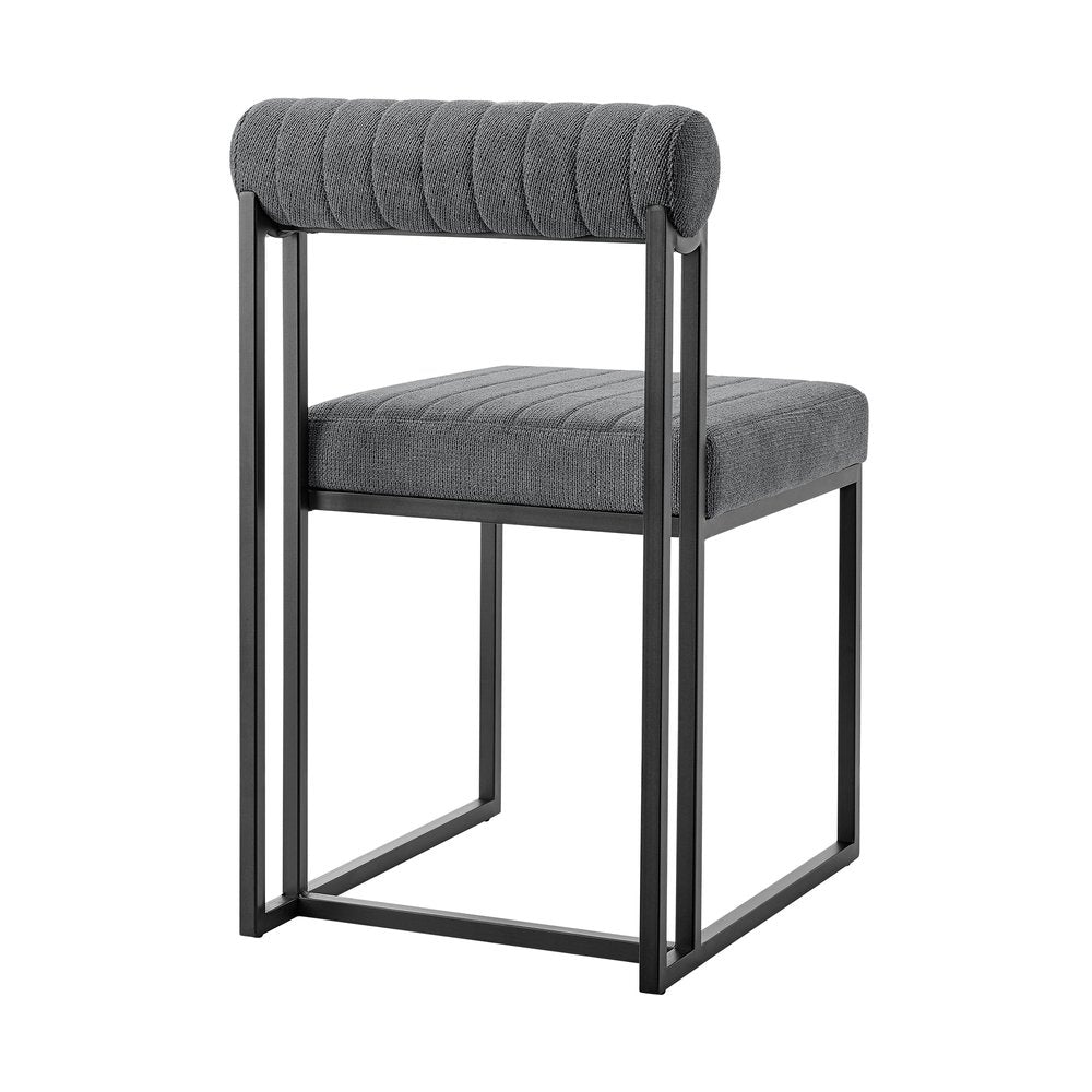 Set of Two Gray and Black Upholstered Polyester Open Back Dining Side Chairs