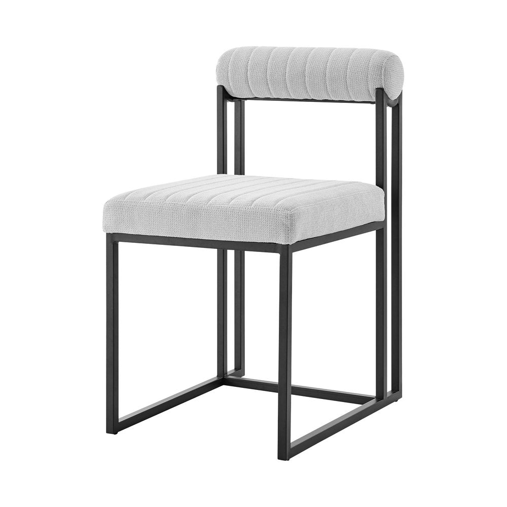Set of Two Gray and Black Upholstered Polyester Open Back Dining Side Chairs