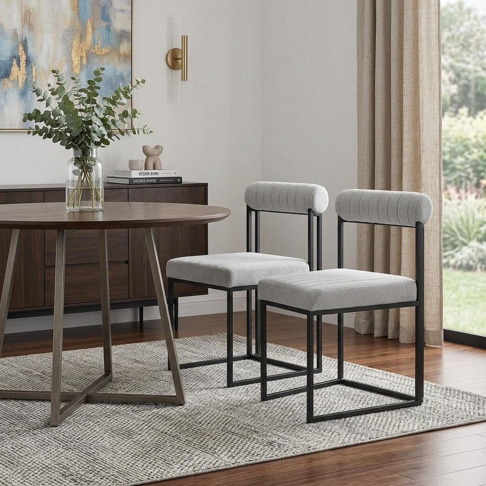 Set of Two Gray and Black Upholstered Polyester Open Back Dining Side Chairs