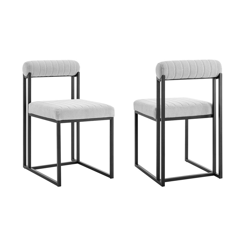 Set of Two Gray and Black Upholstered Polyester Open Back Dining Side Chairs