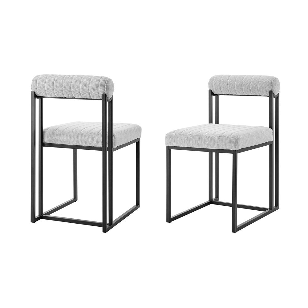 Set of Two Gray and Black Upholstered Polyester Open Back Dining Side Chairs