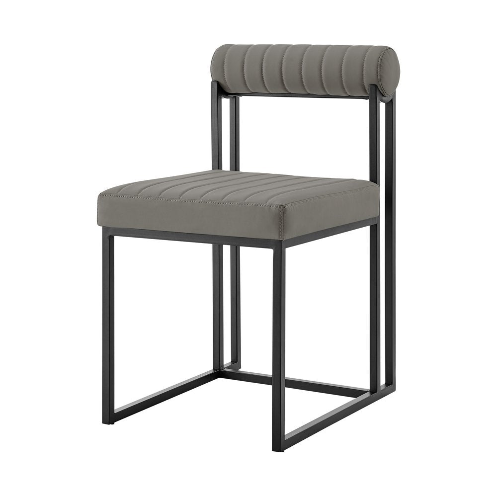 Set of Two Gray and Black Upholstered Faux Leather Open Back Dining Side Chairs