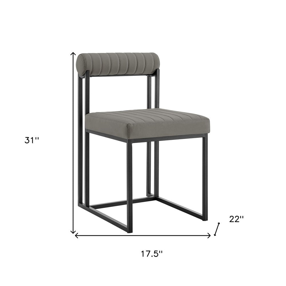 Set of Two Gray and Black Upholstered Faux Leather Open Back Dining Side Chairs