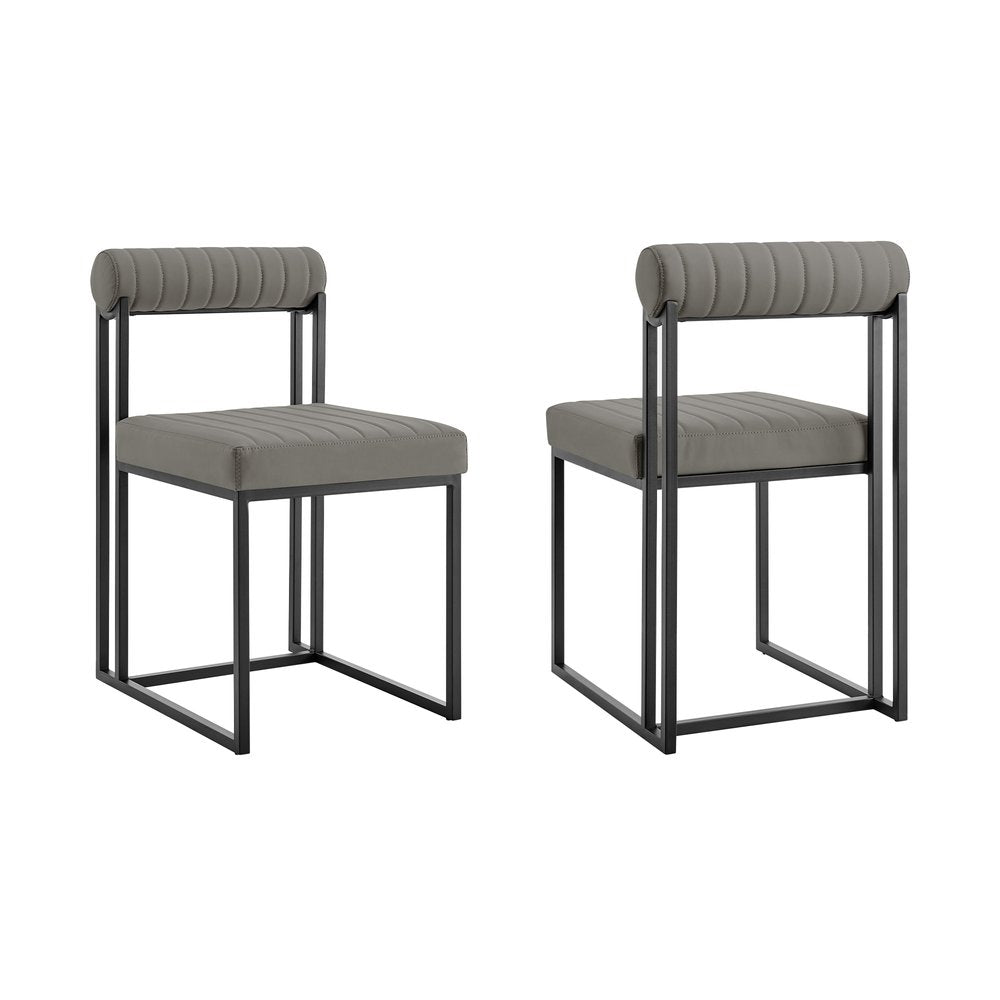 Set of Two Gray and Black Upholstered Faux Leather Open Back Dining Side Chairs