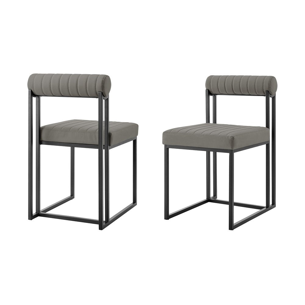 Set of Two Gray and Black Upholstered Faux Leather Open Back Dining Side Chairs