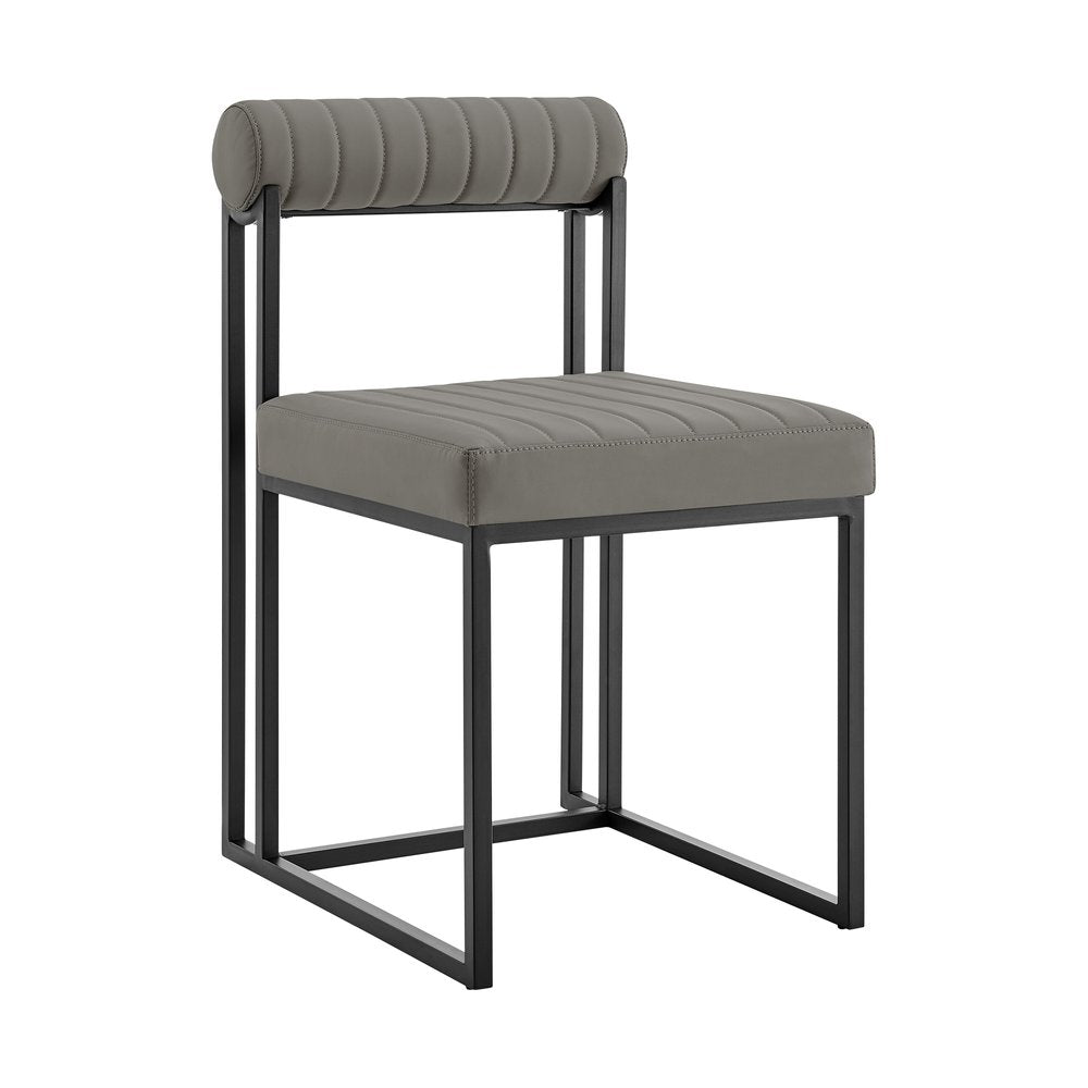 Set of Two Gray and Black Upholstered Faux Leather Open Back Dining Side Chairs