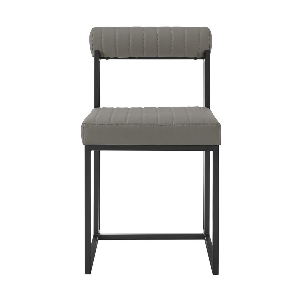 Set of Two Gray and Black Upholstered Faux Leather Open Back Dining Side Chairs