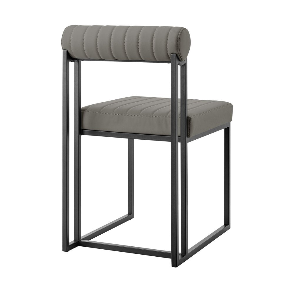 Set of Two Gray and Black Upholstered Faux Leather Open Back Dining Side Chairs