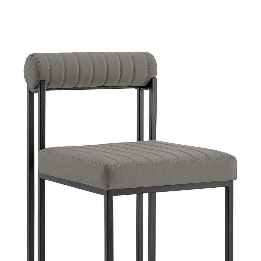 Set of Two Gray and Black Upholstered Faux Leather Open Back Dining Side Chairs