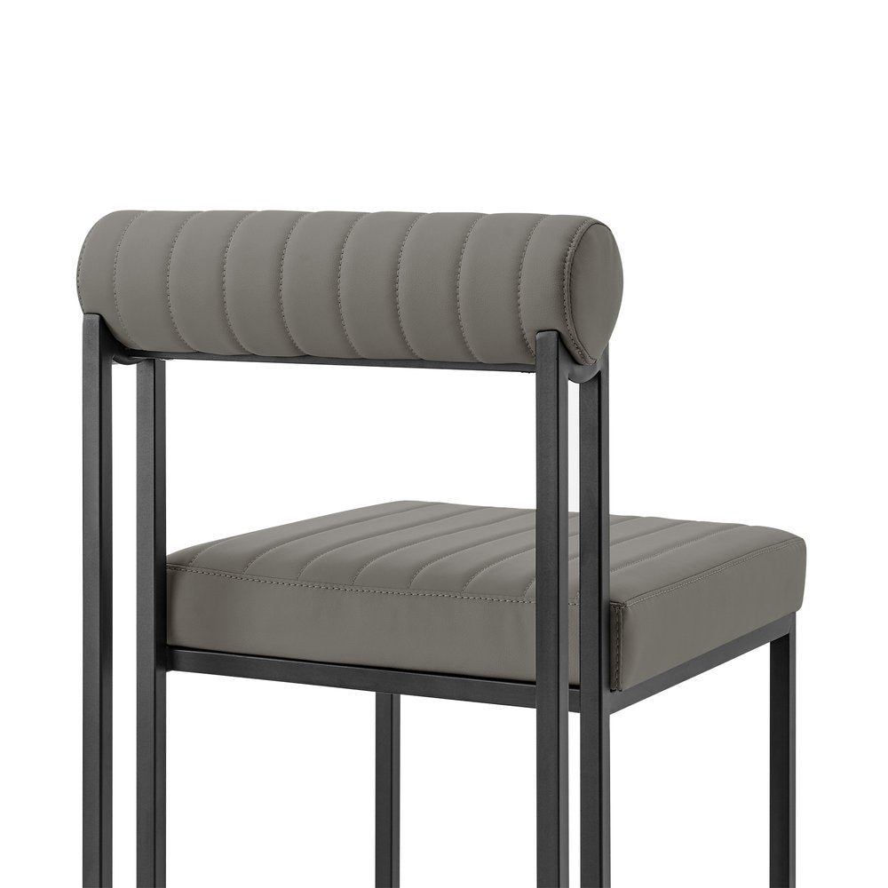 Set of Two Gray and Black Upholstered Faux Leather Open Back Dining Side Chairs