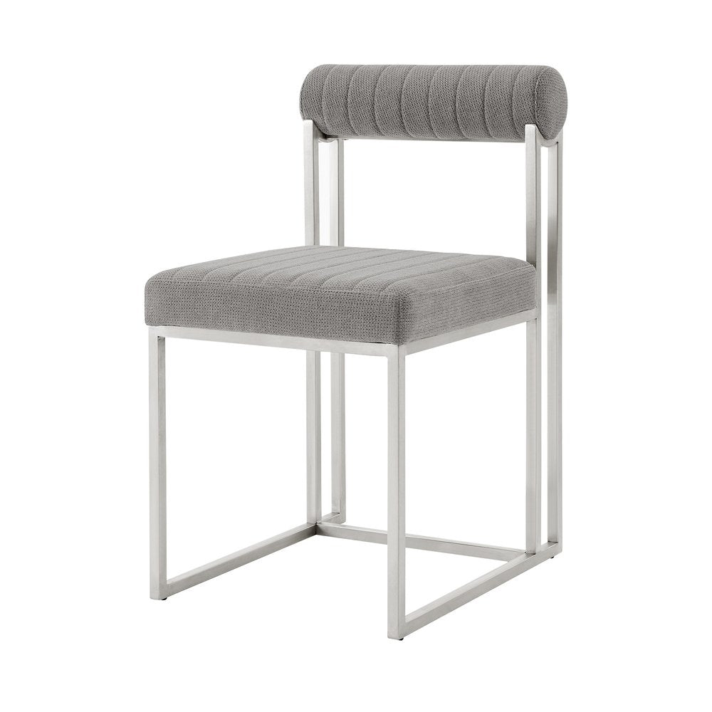 Set of Two Gray and Silver Upholstered Polyester Open Back Dining Side Chairs
