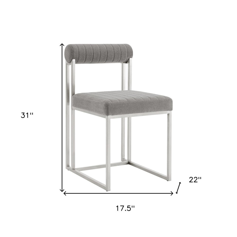 Set of Two Gray and Silver Upholstered Polyester Open Back Dining Side Chairs