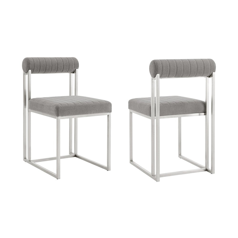 Set of Two Gray and Silver Upholstered Polyester Open Back Dining Side Chairs
