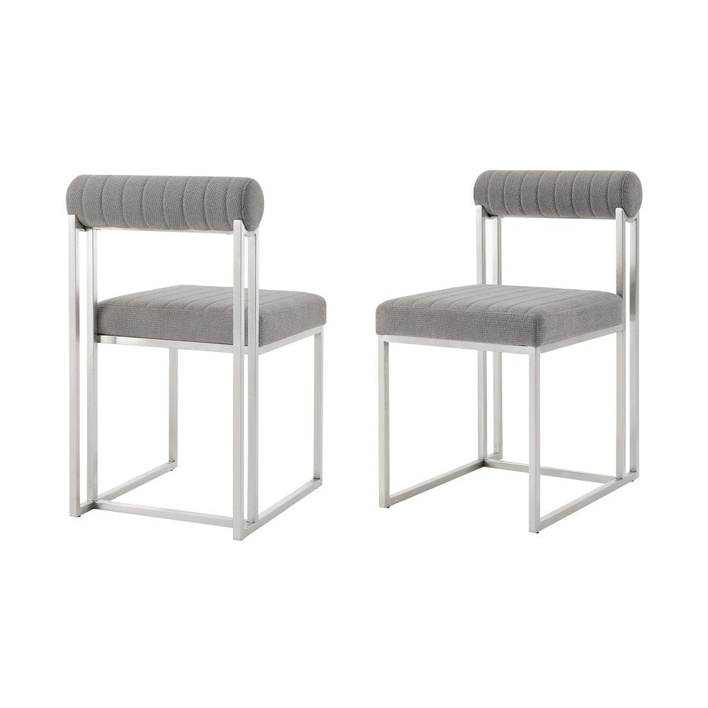 Set of Two Gray and Silver Upholstered Polyester Open Back Dining Side Chairs