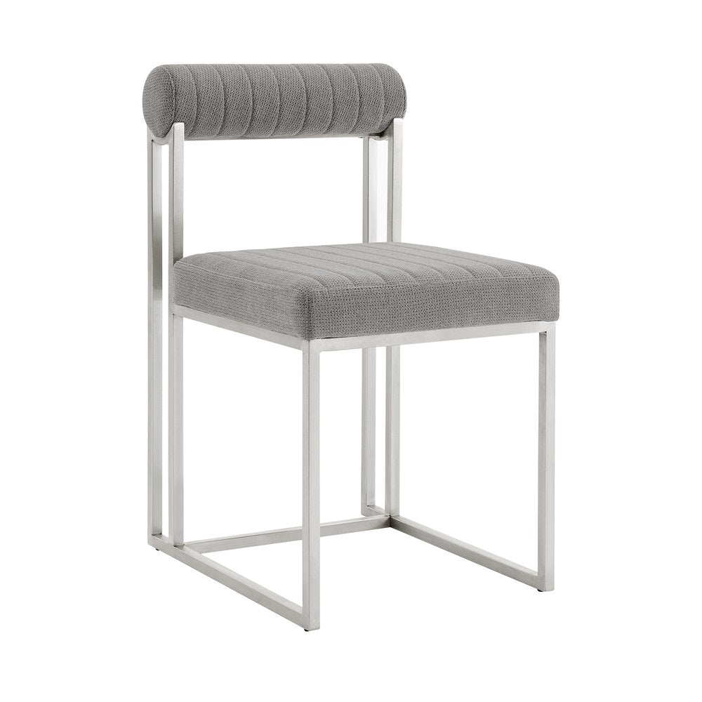 Set of Two Gray and Silver Upholstered Polyester Open Back Dining Side Chairs