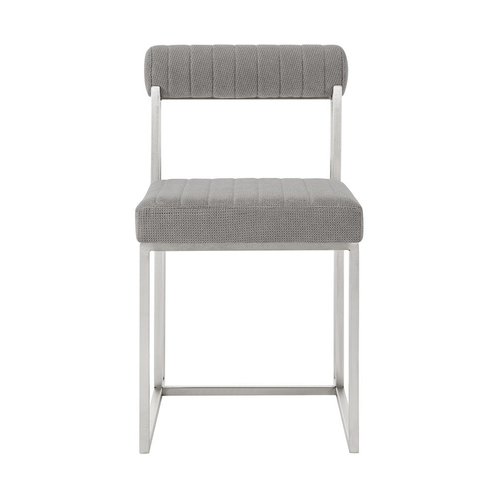 Set of Two Gray and Silver Upholstered Polyester Open Back Dining Side Chairs