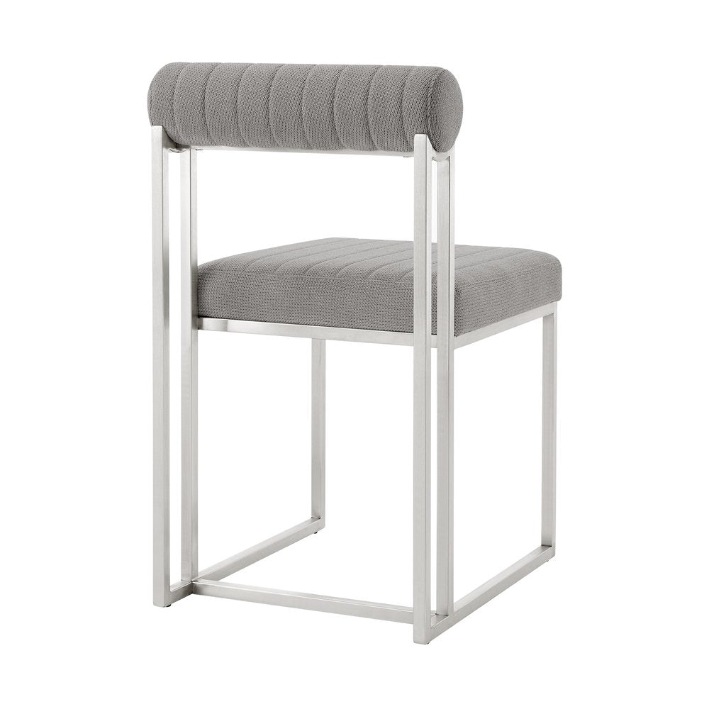 Set of Two Gray and Silver Upholstered Polyester Open Back Dining Side Chairs