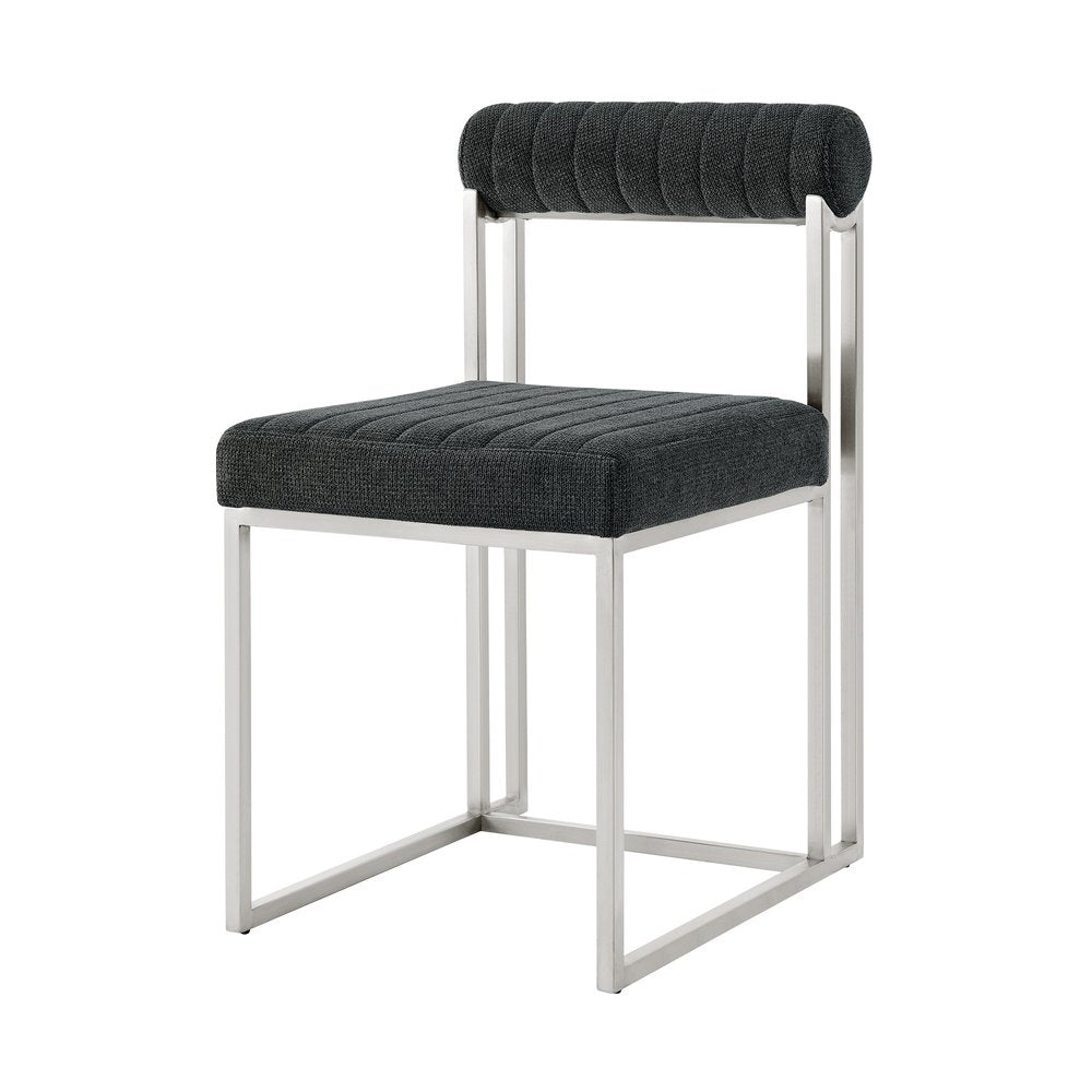 Set of Two Gray and Silver Upholstered Polyester Open Back Dining Side Chairs