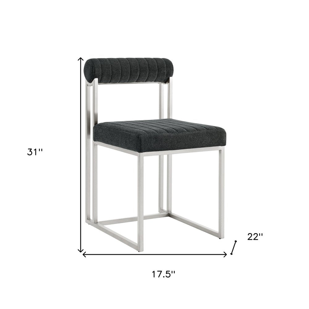 Set of Two Gray and Silver Upholstered Polyester Open Back Dining Side Chairs