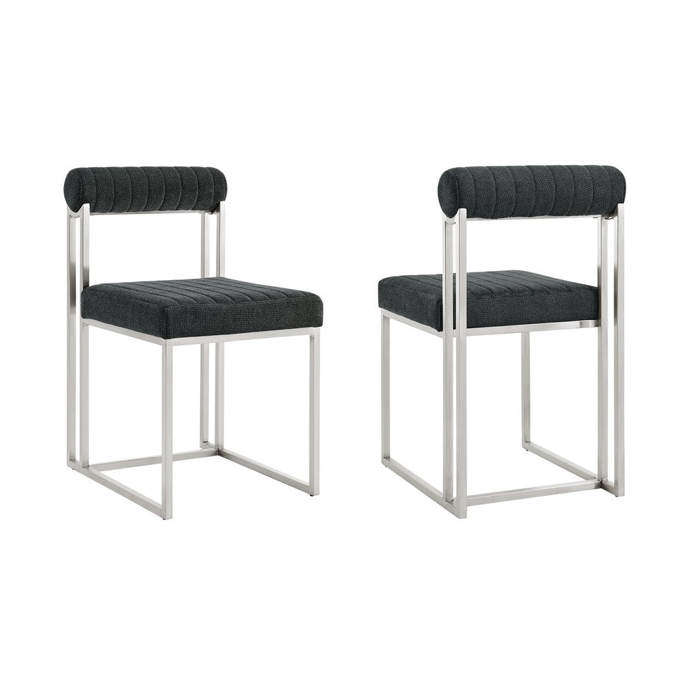 Set of Two Gray and Silver Upholstered Polyester Open Back Dining Side Chairs