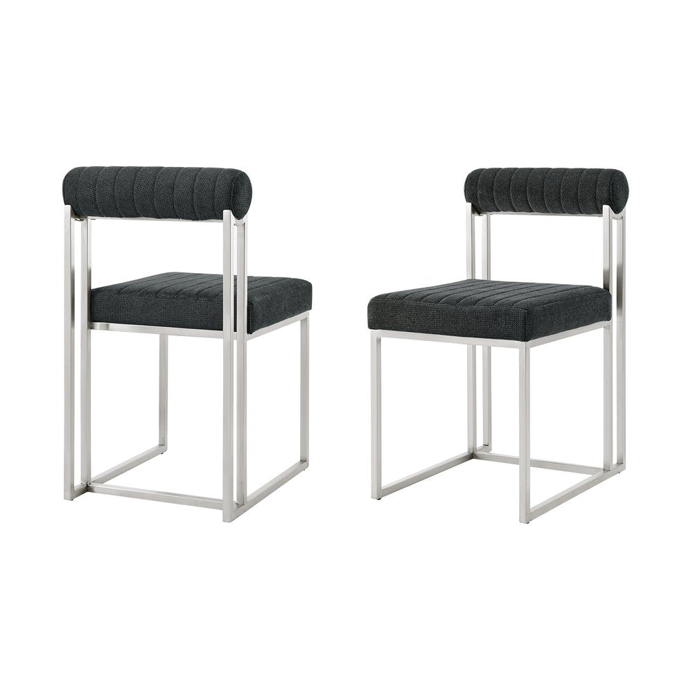 Set of Two Gray and Silver Upholstered Polyester Open Back Dining Side Chairs