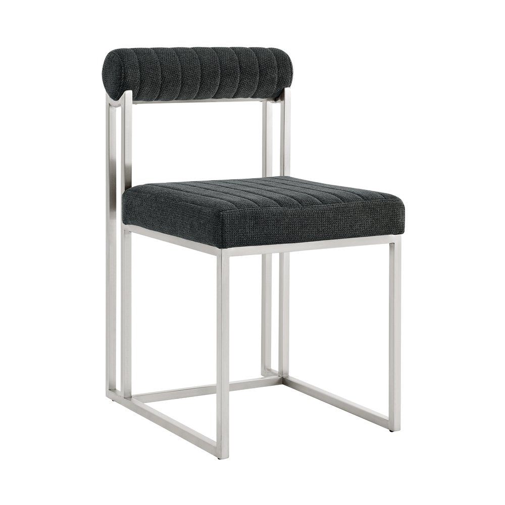 Set of Two Gray and Silver Upholstered Polyester Open Back Dining Side Chairs
