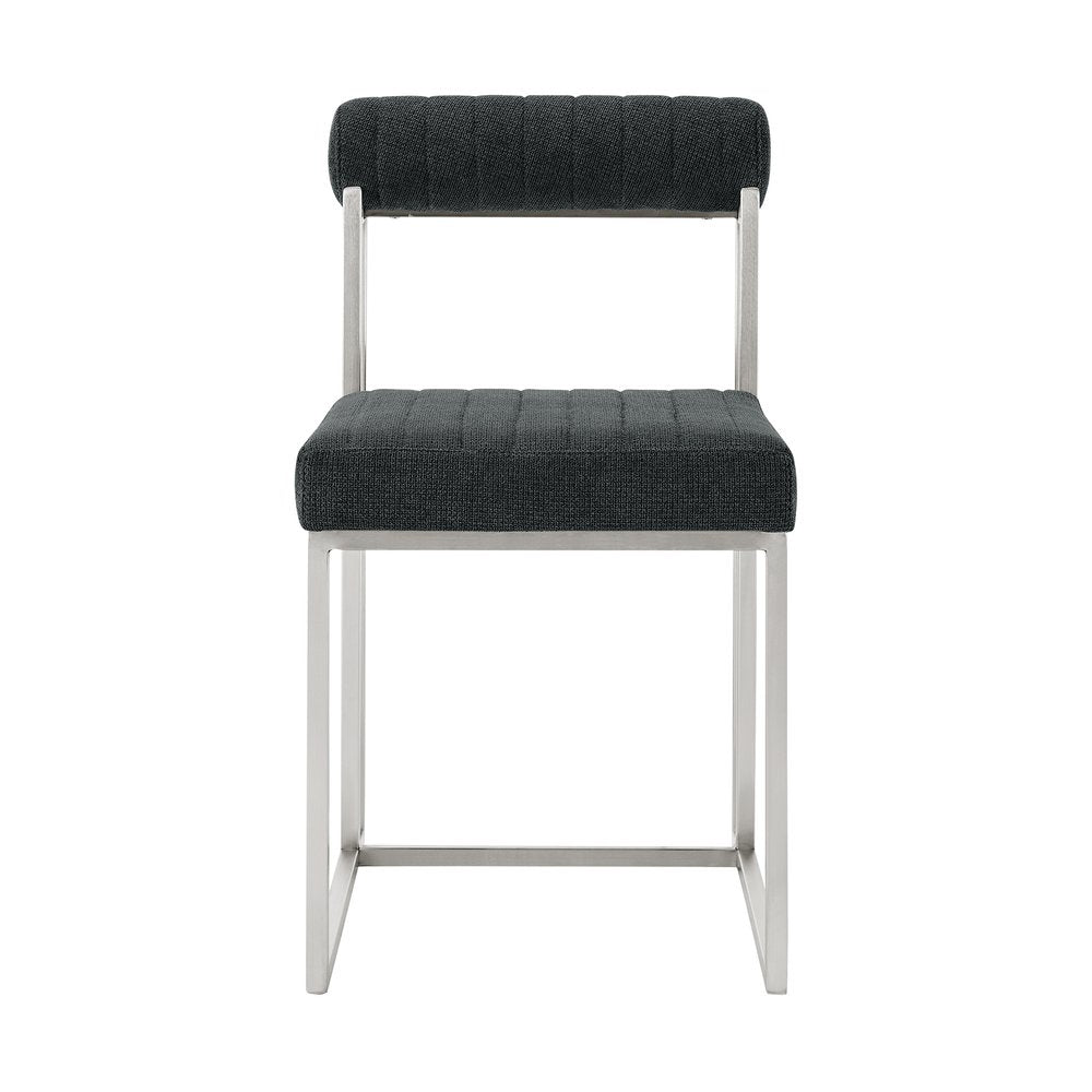 Set of Two Gray and Silver Upholstered Polyester Open Back Dining Side Chairs