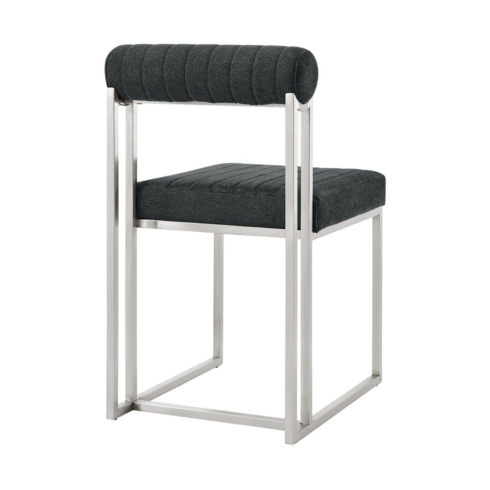 Set of Two Gray and Silver Upholstered Polyester Open Back Dining Side Chairs