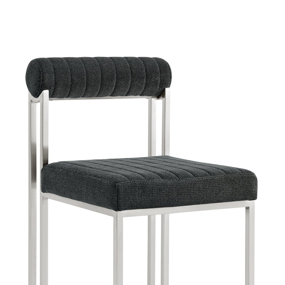 Set of Two Gray and Silver Upholstered Polyester Open Back Dining Side Chairs