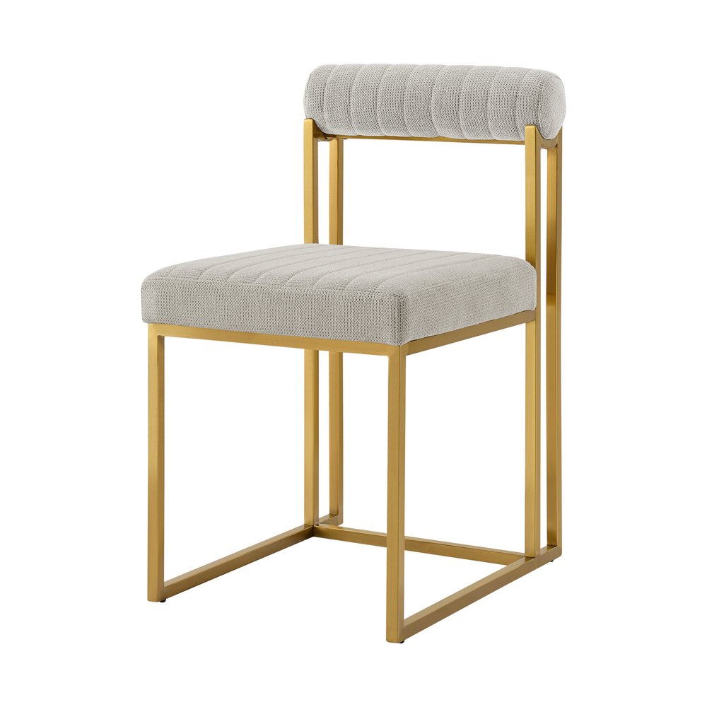 Set of Two Gray and Gold Upholstered Polyester Open Back Dining Side Chairs
