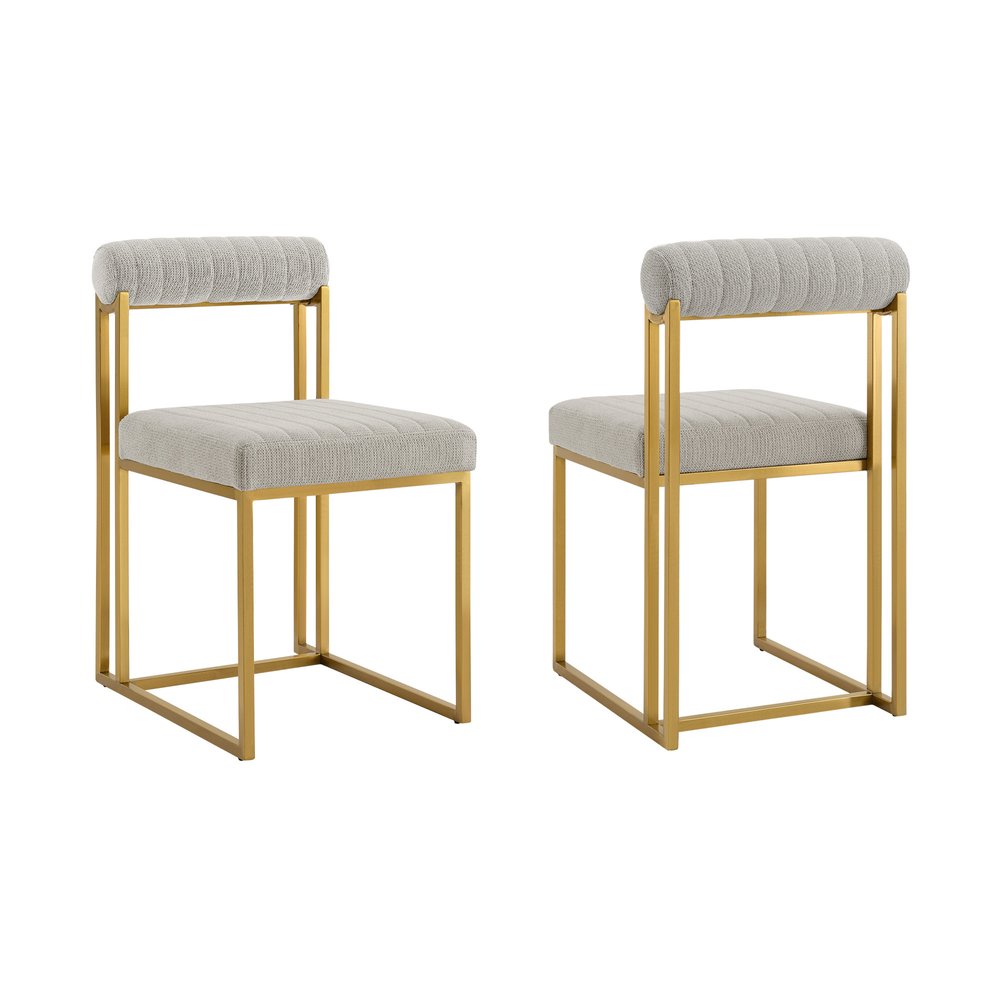 Set of Two Gray and Gold Upholstered Polyester Open Back Dining Side Chairs