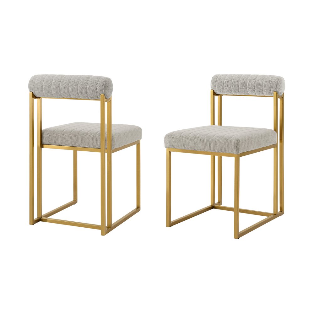 Set of Two Gray and Gold Upholstered Polyester Open Back Dining Side Chairs