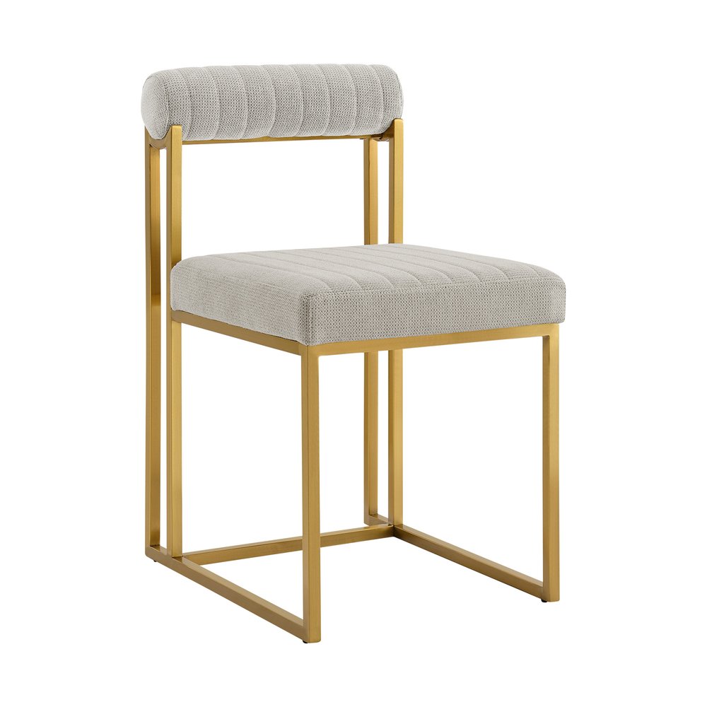 Set of Two Gray and Gold Upholstered Polyester Open Back Dining Side Chairs