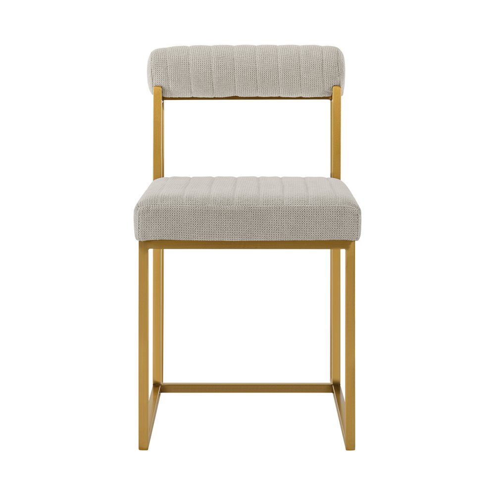 Set of Two Gray and Gold Upholstered Polyester Open Back Dining Side Chairs