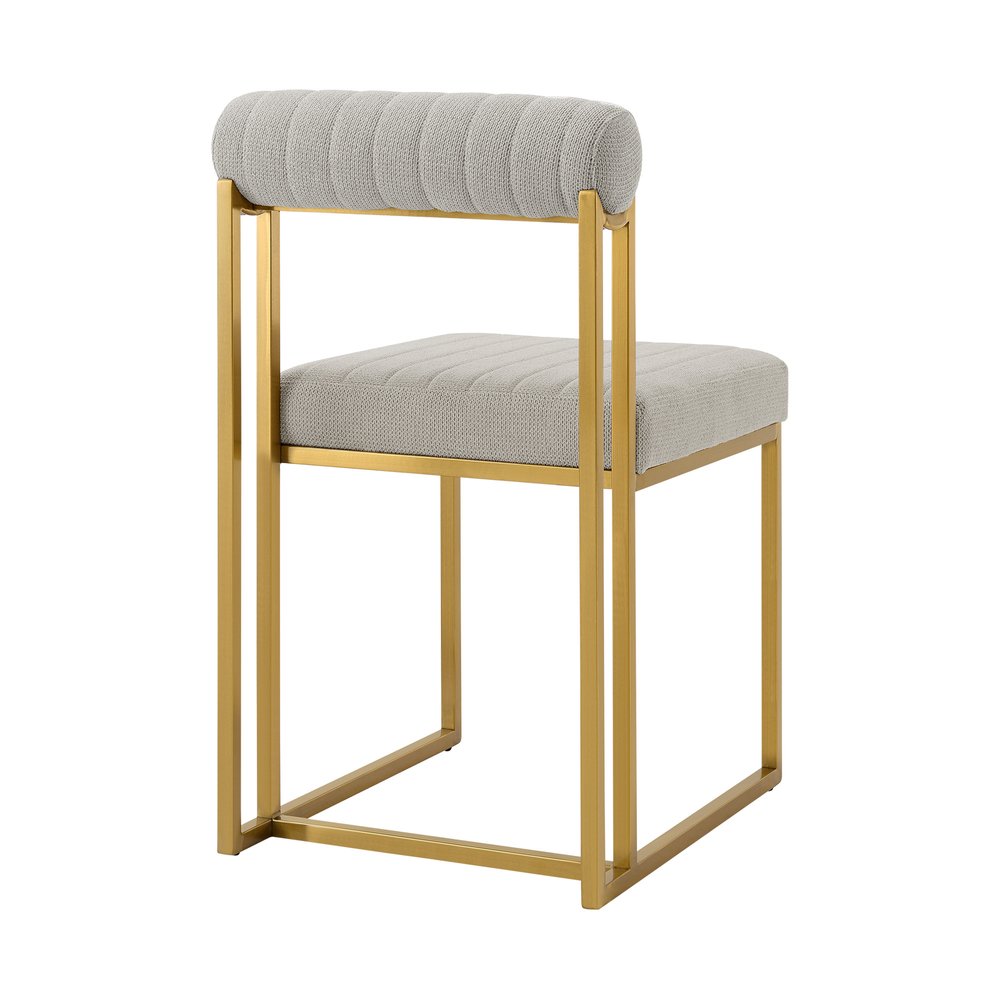 Set of Two Gray and Gold Upholstered Polyester Open Back Dining Side Chairs