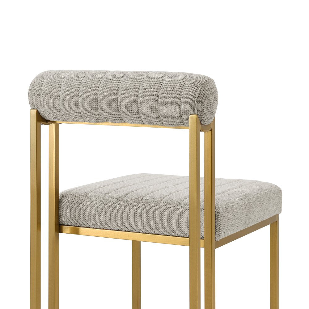 Set of Two Gray and Gold Upholstered Polyester Open Back Dining Side Chairs